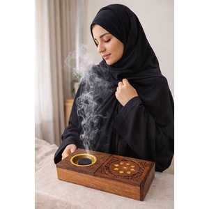 Wooden <b>Bakhoor</b> Burner with Sliding Lid Traditional Incense Burner for <b>Oud</b> Home Fragrance Aromatherapy Ramadan Eid Home Decor - Product Image 1