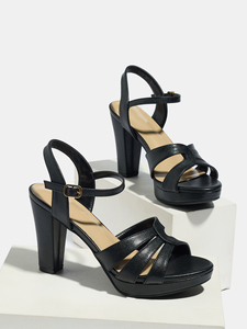 Sandali da Donna con Tacco Quadrato, Design Elegante a Punta Aperta con Dettagli Traforati, Perfetti per <span class=keywords><strong>Gala</strong></span>, Feste, Discoteche e Matrimoni - Product Image 1