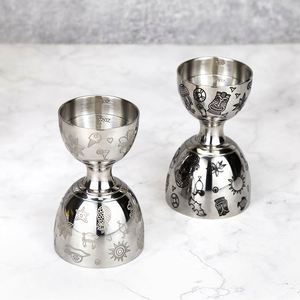 ที่ตวงค็อกเทลแบบสองด้าน Tiki Etching ขนาด 30/60 มล. (1+2 ออนซ์) ทำจากสแตนเลส พร้อมสเกลวัดหน่วยออนซ์ - Product Image 2