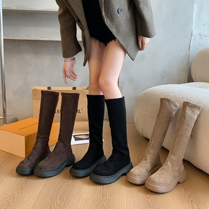 QLFashion stivali scamosciati 2024 autunno/inverno nuovi ma al ginocchio retrò pile <span class=keywords><strong>elasticizzato</strong></span> cavalieri donna 231 231 - Product Image 2