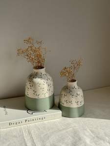 फूलों के लिए सुरुचिपूर्ण हरे फूल पैटर्न सिरेमिक vase - Product Image 2