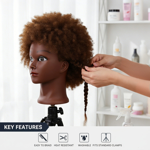 Tête de Mannequin Professionnelle 100% Cheveux Humains pour Coiffure Afro, Tressage et Entraînement de Barbier avec Cheveux Naturels - Product Image 3