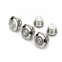 Tombol Tekan Logam Pin Solder 12mm Sementara Self-reset Tombol Tekan Pendek IP65 Tahan Air LED