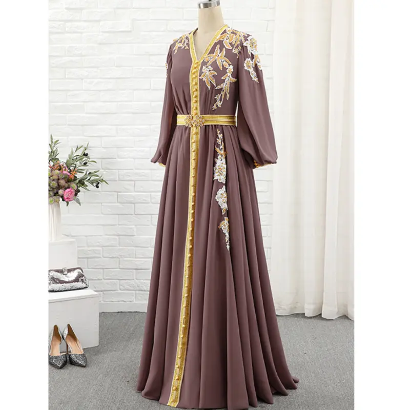 Özel Maxi elbise Kaftan çiçek işlemeli kadın moda Jellaba müslüman giyim Dubai uzun kollu Abaya bayanlar abiye