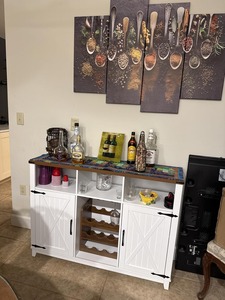 <span class=keywords><strong>Buffet</strong></span> de bar à vin et café de style ferme avec portes de grange, porte-vin amovible et rangement ouvert pour salle à manger - Product Image 6