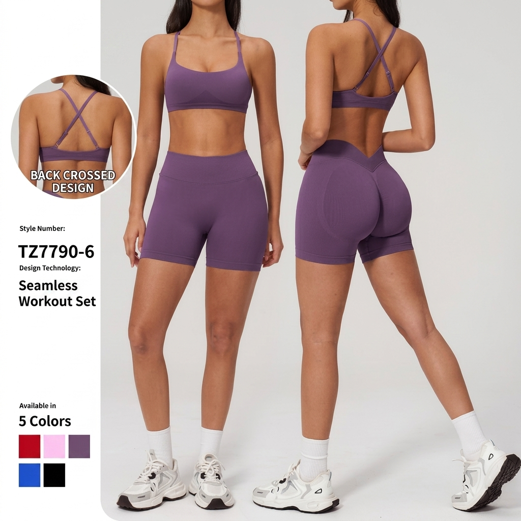 Seamless Yoga Set for Women Off-Shoulder Breathable Shorts Quick-Drying 2-Piece Eco-Friendly Sports Outfit with Four-Way Stretch