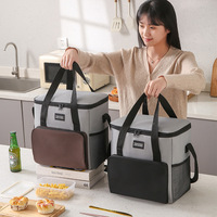 Tas Makan Siang Anti Air Berbahan Oxford Anyaman, Desain Kotak 18L, Dilengkapi Ritsleting, Portabel untuk Piknik Luar Ruangan 2 Orang