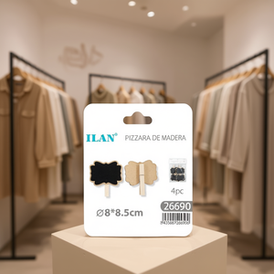 Lavagna in legno Ilan con clip 8x8,5 cm per etichette di abbigliamento, 4 pezzi - Product Image 3