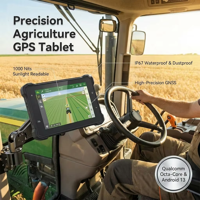 New 7 Inch Rugged Android Tablet Qualcomm Octa Core 1000 Nits GPS 4G LTE GSM WiFi NFC Smart Agriculture Tractor Navigation