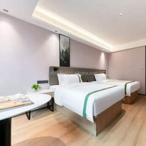 Modern Hotel <b>Twin</b> Bedroom Furniture Sets Wooden <b>Bed</b> <b>Frame</b> With Upholstered Headboard & Nightstands For 3 Star Hotels - Product Image 4