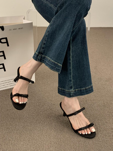 Sandalias de Tacón Alto con Diseño de Tiras, Estilo Hada Francesa, Punta Abierta, Color Negro para Mujer, Tacón Delgado para Hombre, Hermosas para las Tendencias de Moda de Verano - Product Image 2
