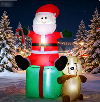Père Noël gonflable assis sur une boîte cadeau avec un ours et une canne en sucre, décoration lumineuse de jardin de Noël pour la fête des fêtes, accessoire de présentation