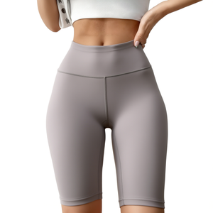 Shorts de Motociclista de Cintura Alta y Sin Costuras Grises para Mujer, de Spandex, Ideales para Entrenamiento, Yoga y Fitness. Modelo 510. Diseño Sólido, Ajustado y Elástico - Product Image 1