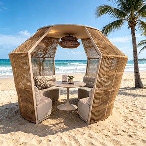 Vente chaude usine : Gazebo d'extérieur en rotin tressé, mobilier <span class=keywords><strong>de</strong></span> <span class=keywords><strong>jardin</strong></span> <span class=keywords><strong>de</strong></span> luxe pour villa, imperméable et protégé contre les UV, pavillon <span class=keywords><strong>de</strong></span> patio moderne - Product Image 5