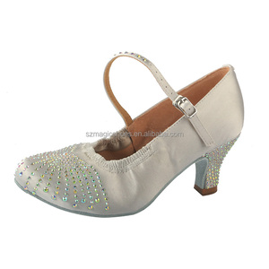 Chaussures de danse fermées personnalisées avec strass Bronze Satin daim <span class=keywords><strong>semelle</strong></span> danse latine chaussures 3 pouces livraison directe - Product Image 5