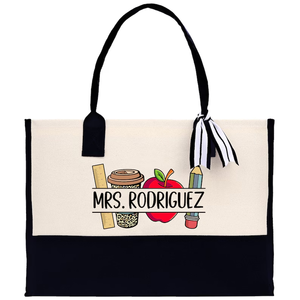 Bolso de mano personalizado para profesores-Lona de algodón-Regalo de agradecimiento para profesores Logotipo de moda personalizado forro impermeable - Product Image 3