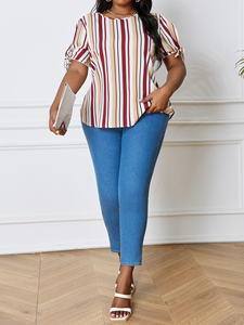 Camicette da donna taglie forti nuove <span class=keywords><strong>con</strong></span> stampa tinta unita top primavera estate Casual elegante da adulti <span class=keywords><strong>con</strong></span> spalle scoperte a manica <span class=keywords><strong>corta</strong></span> <span class=keywords><strong>con</strong></span> <span class=keywords><strong>nodo</strong></span> di canapa - Product Image 5