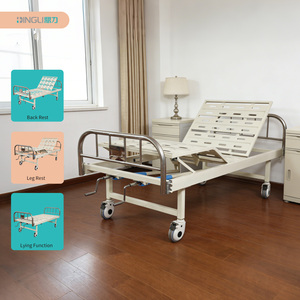 Lit d'hôpital manuel à 2 manivelles, cadre en acier au carbone, rails en acier inoxydable, dossier réglable, mobilier médical pour clinique et soins aux patients - Product Image 2