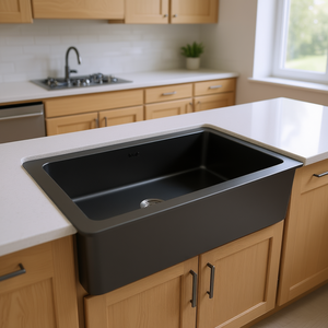 Évier de cuisine style ferme 33 pouces, cuve unique, façade à tablier, finition noir canon de fusil mat, facile à nettoyer - Product Image 2