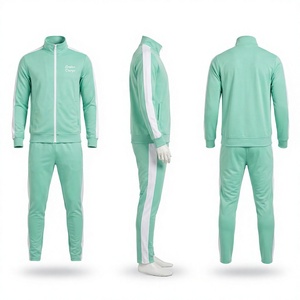 Conjunto Deportivo Unisex Verde Menta, Manga Larga con Cierre, Ropa Casual de Otoño, Poliéster, Corte Regular, Bolsillos Laterales, Diseño Sólido - Product Image 1