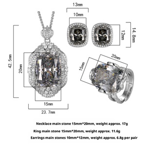 Vintage Eco-friendly Copper Wedding Bride Jewellery Set 15*20mm Black Gray Cubic Zirconia Pendant Earrings Set <b>for</b> Women - Product Image 2