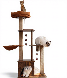 <span class=keywords><strong>Arbre</strong></span> <span class=keywords><strong>à</strong></span> <span class=keywords><strong>chat</strong></span> moderne écologique <span class=keywords><strong>à</strong></span> 4 niveaux avec <span class=keywords><strong>coussin</strong></span> en peluche en jute et bois Silvervine Balls Utilisation intérieure/extérieure - Product Image 1