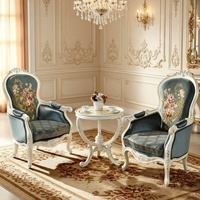 Französisches Rokoko-Sessel-Set, handgeschnitzter Massivholz-Akzentsessel, Vintage-Wohnzimmer-Villa-Freizeitsessel mit Beistelltisch