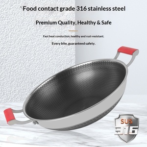 <span class=keywords><strong>Wok</strong></span> en <span class=keywords><strong>acier</strong></span> inoxydable antiadhésif grande taille à double poignée, fond plat, compatible <span class=keywords><strong>induction</strong></span>, avec couvercle en verre intégré, ustensile de cuisine domestique - Product Image 1