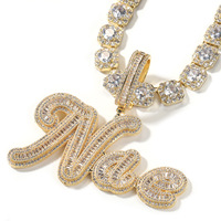 Hip Hop personnalisé Baguette nom Cursive lettre épissage pendentif collier en laiton avec cubique zircone bijoux cadeau de noël pour les enfants