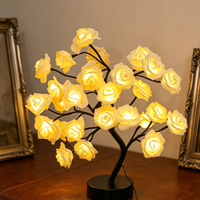 Arbre lumineux artificiel en forme de rose en cuivre, 24 LED, alimenté par piles, lampe de table d'intérieur, éclairage d'ambiance romantique pour la maison et les fêtes