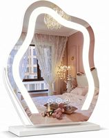 Lampe de table à forme irrégulière, réglable, avec commande tactile intelligente, 3 couleurs, à intensité variable, 360° °   Miroir de maquillage LED avec cadre métallique rotatif