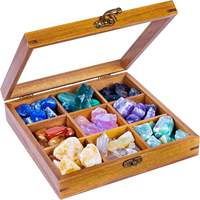 Vitrine à pierres précieuses réglable en bois avec étagères, boîte de collection pour cristaux et pierres, support pour gemmes, marron