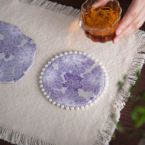 Posavasos de brocado estilo chino con cuentas, accesorio de algodón para la ceremonia del té, tapete retro zen para mesa de té, nuevo estilo chino - Product Image 4