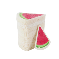 Éponge à vaisselle en cellulose compressée imprimée avec des motifs de nourriture triangulaires, pour la cuisine, les casseroles, les bols, les assiettes, avec cordon de suspension