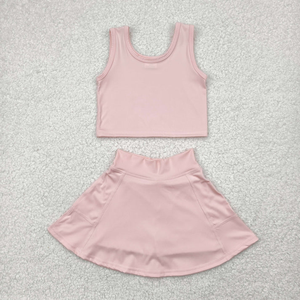 Baby Toddler <b>Girls</b> Yoga Sets Summer Solid Colors Children Clothing Sleeveless Tank Tops + Skorts Two-piece <b>Sports</b> Active Wear - Product Image 5