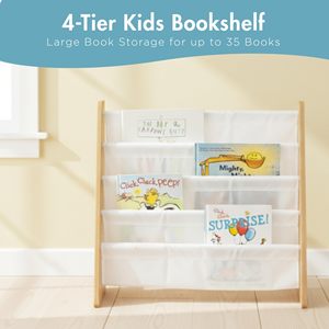 Libreria Organizzatore JQ per Cameretta, Scaffale a <span class=keywords><strong>4</strong></span> Ripiani con Tasche Profonde per Libri dei Bambini - Product Image 4