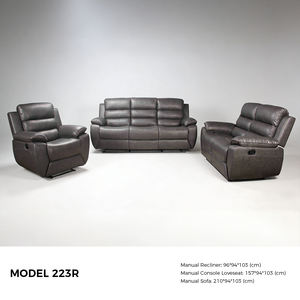 Ensemble de canapés inclinables modernes en cuir véritable et bois pour salon, 3 places, causeuse, console de rangement, fauteuil inclinable individuel - Product Image 4