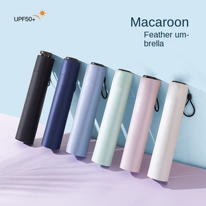 5 Bone Ultra Light Macaron Feather <b>Umbrella</b> Black Glue Sun Cover Three Folding Pencil Gift Advertising - Product Image 2