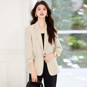 Women's 3/4 Sleeve Blazer Solid Color Polyester Anti-Wrinkle Pocket Casual Suit For Commuters - Product Image 3