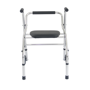 Andador plateado brillante con ruedas y asiento para ancianos, suministros de salud para rehabilitación - Product Image 2