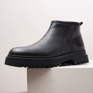 Chaussures d'hiver pour hommes en cuir, chaudes et douces, surface en cuir, doublure en pure laine, imperméables, antidérapantes, à enfiler - Product Image 4