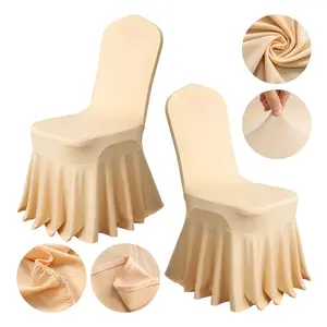 Hotel Wedding Hall Living Room Party Skirt Ruffle Ruched Stretch Elastic Spandex Chair Cover For Banquet