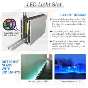 Balustrade moderne en verre pour balcon et porche Base en acier inoxydable Aluminium U Channel LED Lights Frameless Balustrade for Apartment Terass - Product Image 2