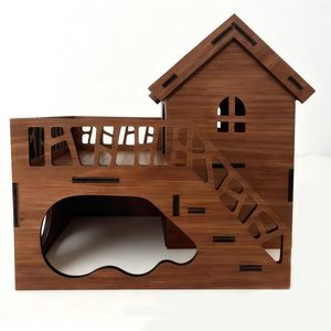 Jaula de Madera para Hámster, Casa de Madera Natural con Múltiples Compartimentos y Plataforma Subterránea - Product Image 1