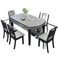 Table à manger moderne en bois massif et bambou MYUZ avec chaises en ardoise, combinaison pour petit appartement, pliable et télescopique pour la maison
