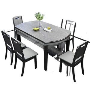 Table à manger moderne en bois massif et bambou MYUZ avec chaises en ardoise, combinaison pour <span class=keywords><strong>petit</strong></span> appartement, pliable et télescopique pour la maison - Product Image 4