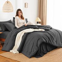 Ensemble de couette Queen 3 pièces matelassé en coton uni résistant à l'eau gris foncé lavable en machine