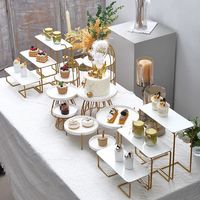 Support à dessert en céramique blanc et or de luxe - Support à gâteau à 3 étages et plateau de service pour pâtisseries pour mariages