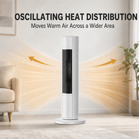Radiateur tour oscillant mécanique mince à trois réglages de chaleur, pour grandes surfaces intérieures, sur pied, commande en gros à faible MOQ pour les distributeurs