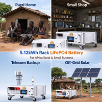 Batterie LiFePO4 5,12 kWh 51,2 V 100 Ah pour stockage d'énergie domestique, système solaire hors réseau pour l'Afrique, pour maisons rurales et petites entreprises